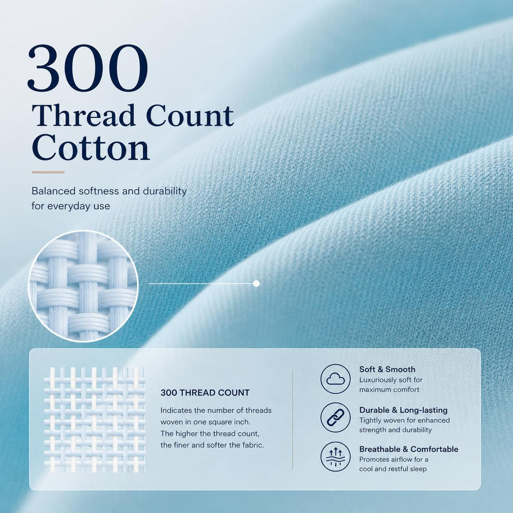 Evolive 300 Thread Count 100% Cotton Body Pillow Cover, 21" x 54", Soft Breathable Replacement Pillow Case with Hidden Zipper Closure (Ligh…