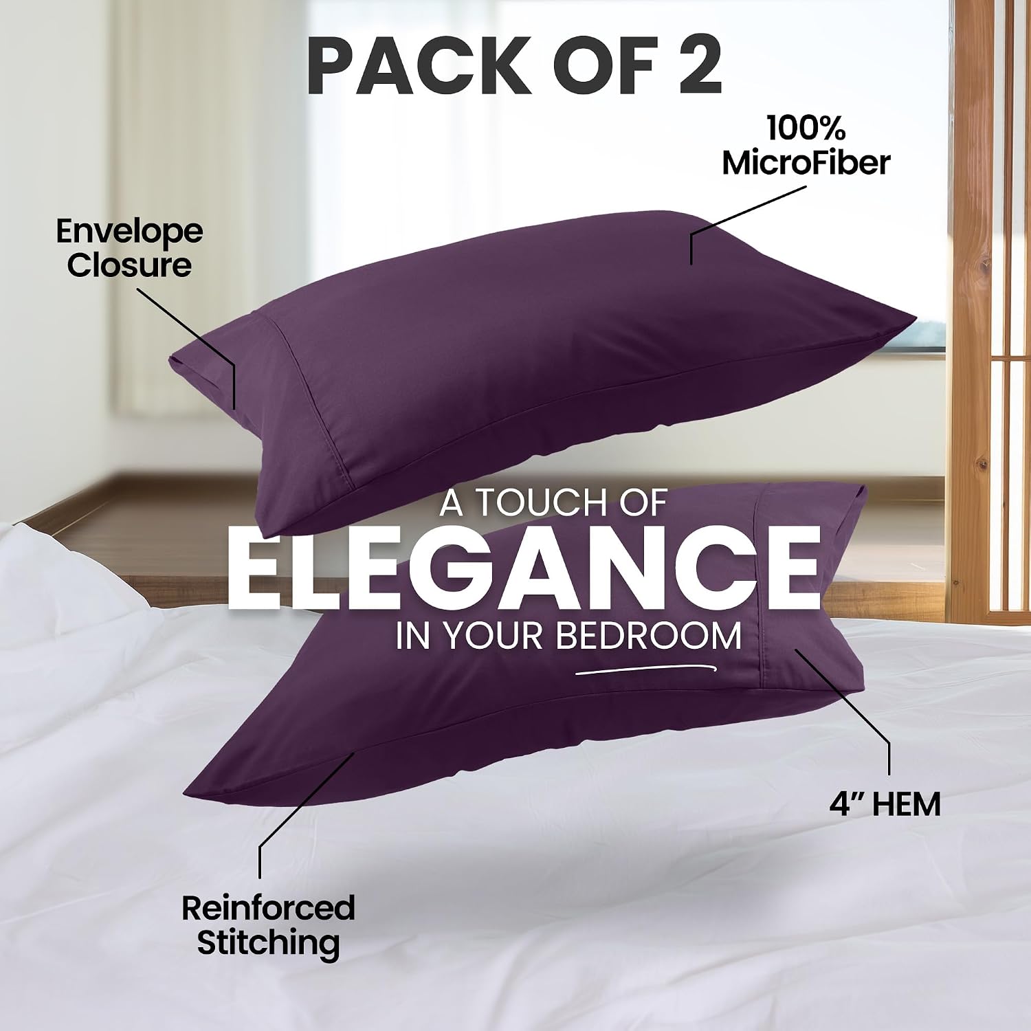 Utopiabedding Utopia Bedding King Pillow Cases - 2 Pack - Envelope Closure - Soft Brushed Microfiber Fabric - Shrinkage and Fade Resistant…