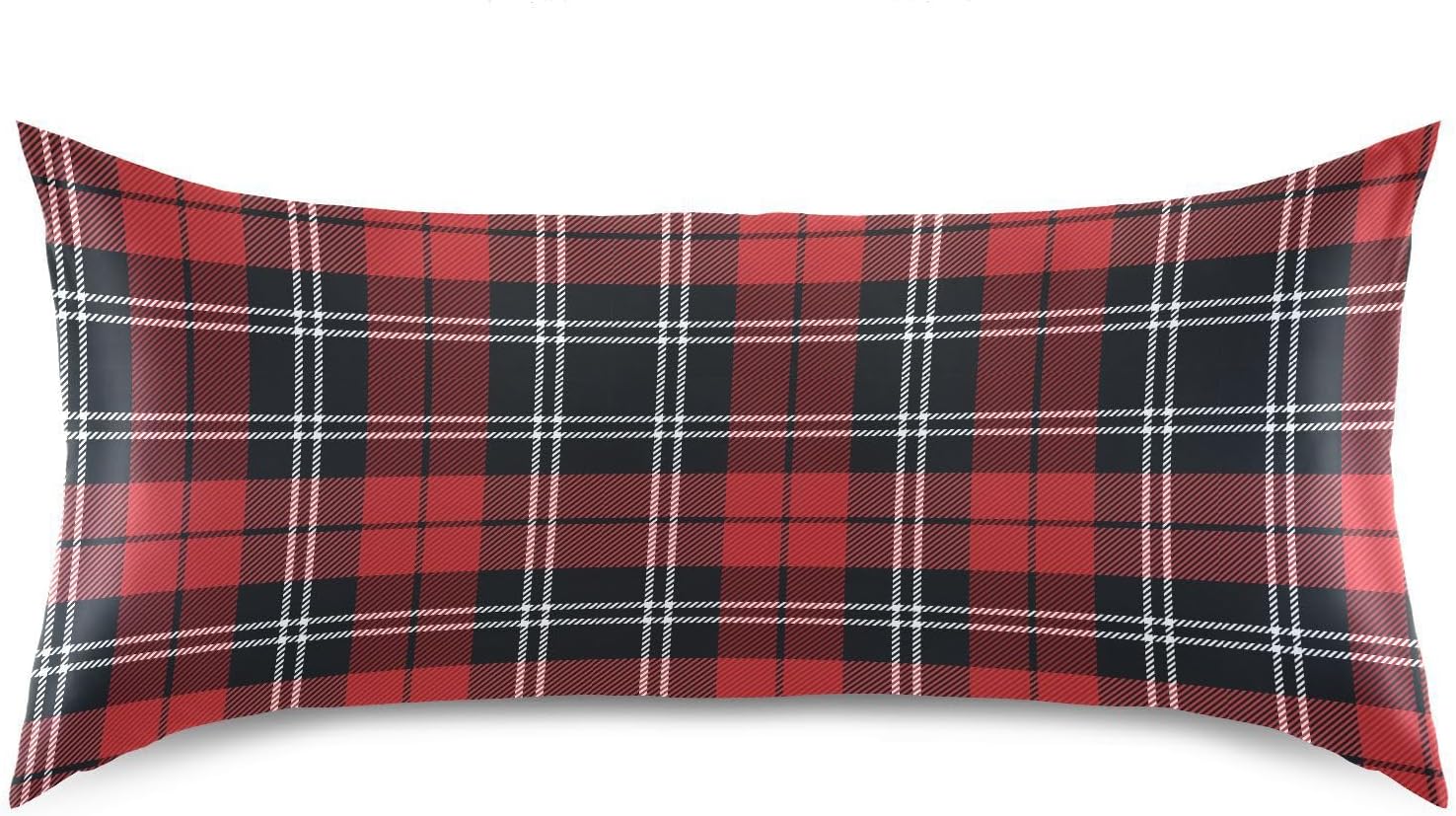 Christmas Plaid Boby Pillow Covers Silk Pillowcase for Hair and Skin Soft and Smooth Cooling Satin Pillowcase Standard Size Pillow Case…