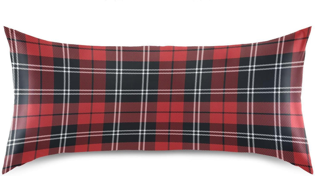 Christmas Plaid Pillow Covers Silk Pillowcase for Hair and Skin Soft Smooth Breathable Cooling Satin Pillowcase Standard Size Pillow Case…