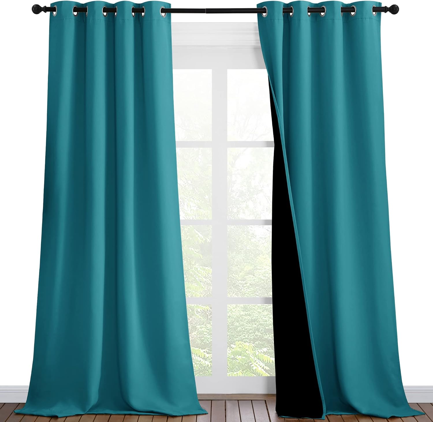 Nicetown Peacock Teal Blackout Curtains 90 inches Long, Full Light Blocking Drapes with Black Liner for Nursery, Thermal Insulated Draperie…