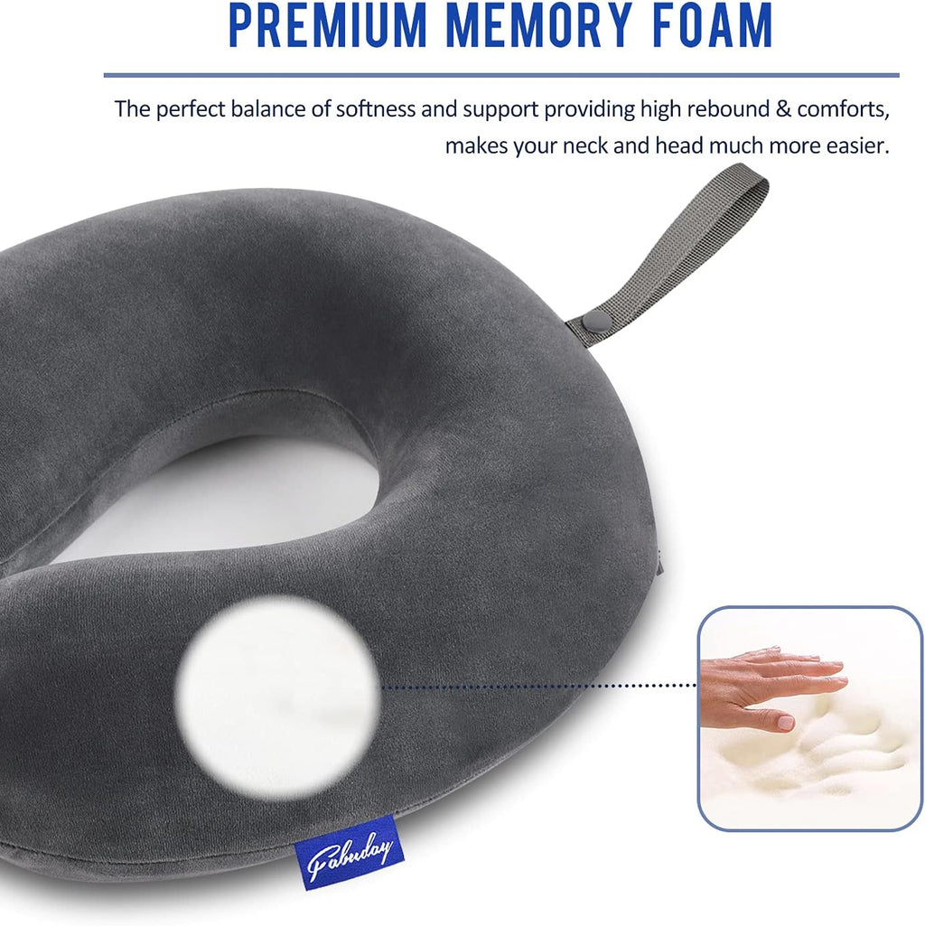 Fabuday Travel Pillow Memory Foam for Airplanes - Neck Pillow for Traveling, Car, Home, Flight Pillow for Sleeping with Attachable Snap Str…