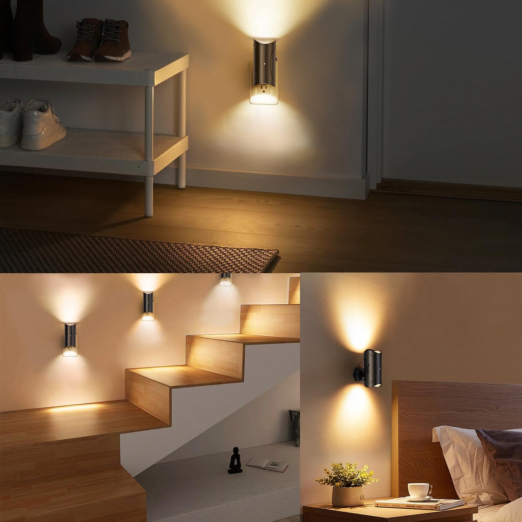 Aora Night Light, Plug-in Wall Mount with Dusk to Dawn Sensor, Set of 2, Black