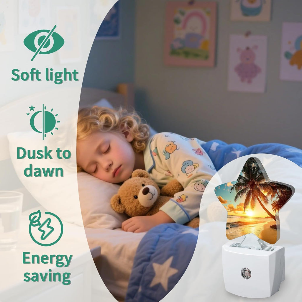 Sunset Beach Plug in Star Night Light, Night Light with Sensor for Kids Nursery Bedroom, Decorative Soft Glow Lamp for Hallway Bathroom…