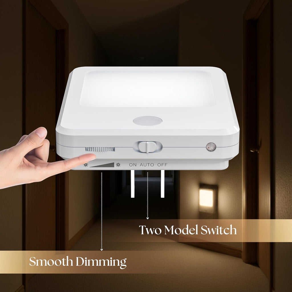 DYMOND Plug in Night Lights with Motion Sensor Dusk to Dawn, Dimmable Warm White Soft Light for Hallway, Bedroom, Bathroom, Stairway…