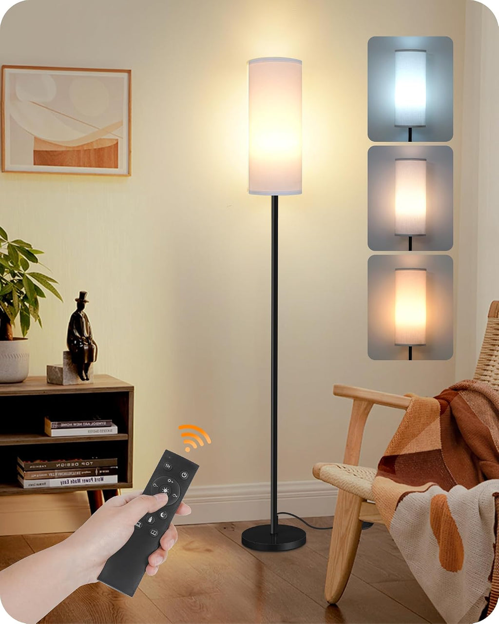 Set of 2 Dimmable Floor Lamps for Living Room with 2 Remotes and Foot Switch, 64.4”Modern Standing Tall Lamp, Corner Lamp for Bedroom…