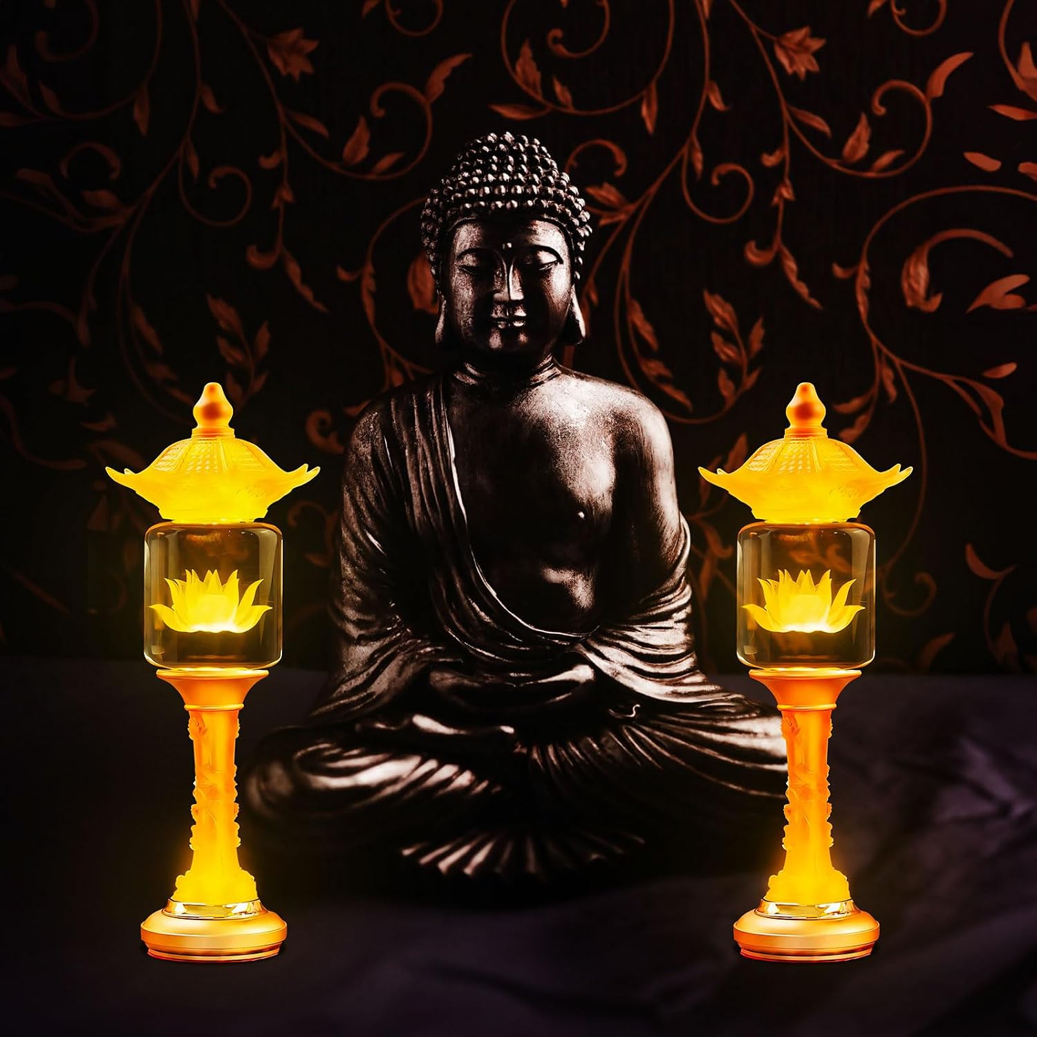 11 Inch LED Lotus Flower Lamp, Multi-Color Adjustable Buddha Light for Home Altar, Indoor Meditation Night Light with Crystal Base