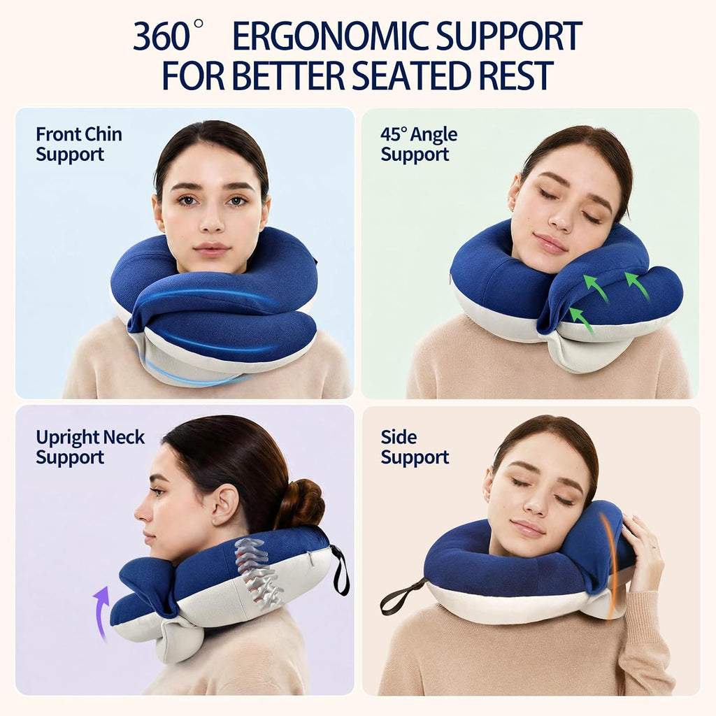 BUYUE Travel Neck Pillows for Airplanes, Memory Foam 360° Head Support Sleep for Long Flight, Skin-Friendly & Breathable, Kit with Eye…