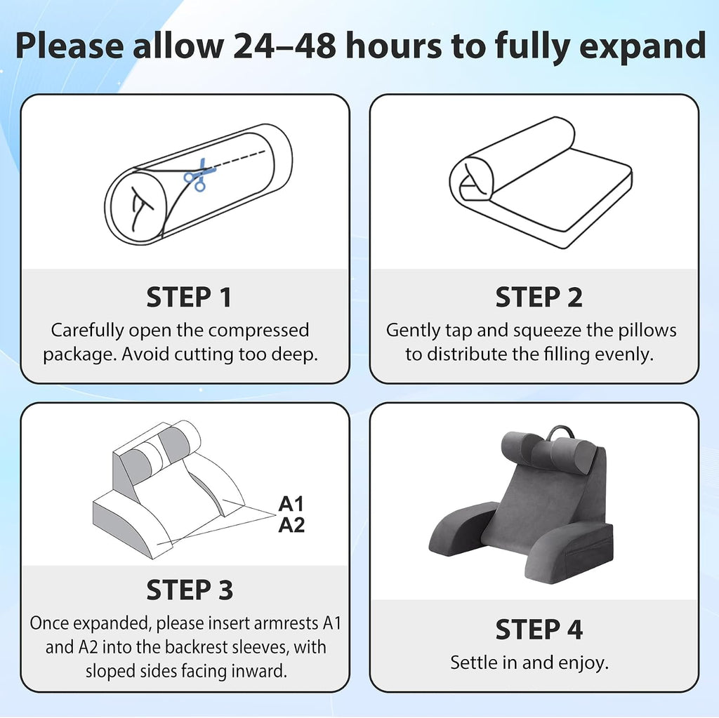 Velorose Reading Pillow for Sitting in Bed Adult, Back Pillow for Bed Sitting up, Backrest Pillow with Arms, Back Support Pillows for Gamin…