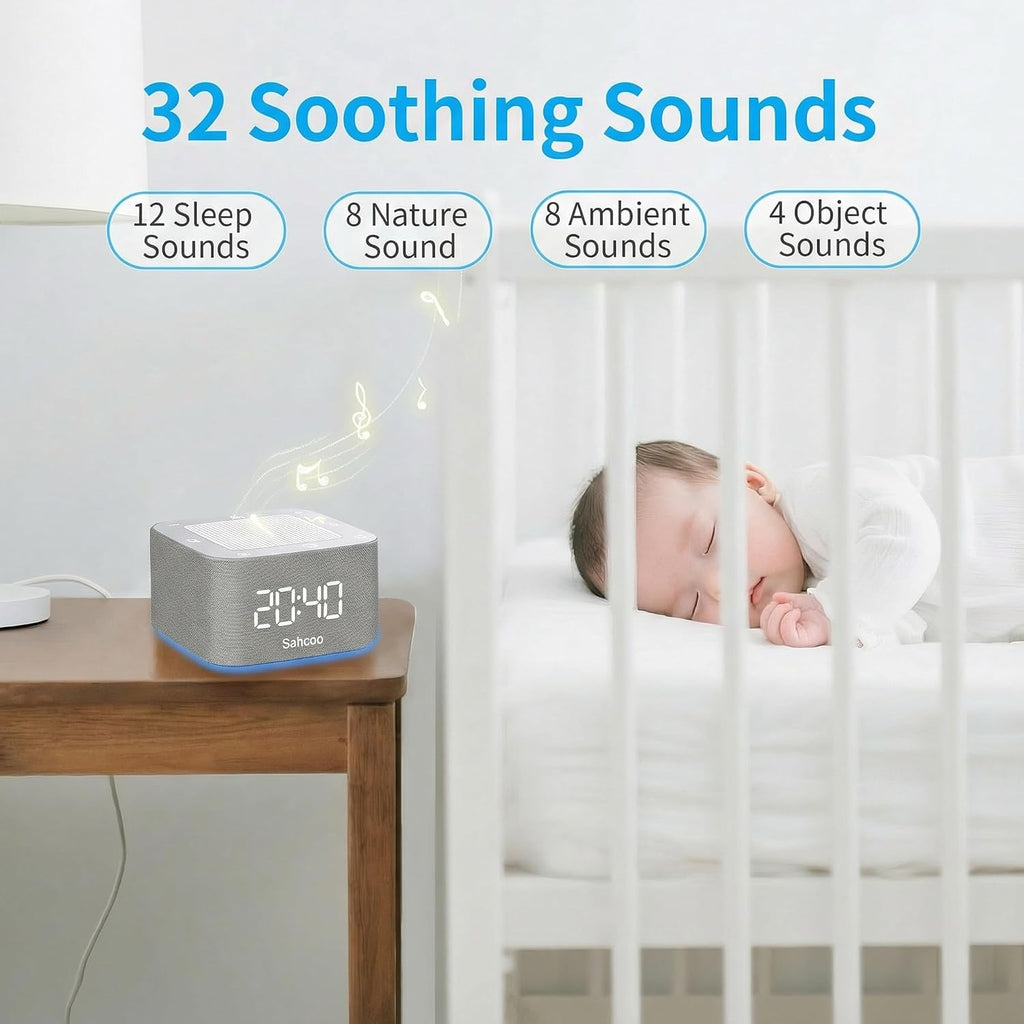 Sahcoo [ 3 in 1] White Noise Sound Machine for Sleeping, Bluetooth Speaker, Alarm Clock, Non-Looping Natural Soothing Sounds Sleep A…