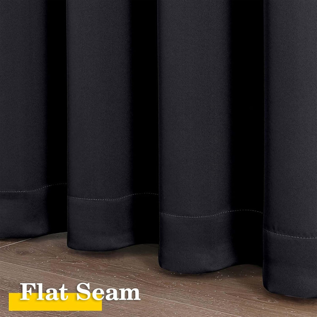 WelvetBLK Black Room Darkening Curtains for Bedroom Living Room 45 Inch Length 2 Panels Set, Soft Solid Thermal Insulated Rod Pocket Short…