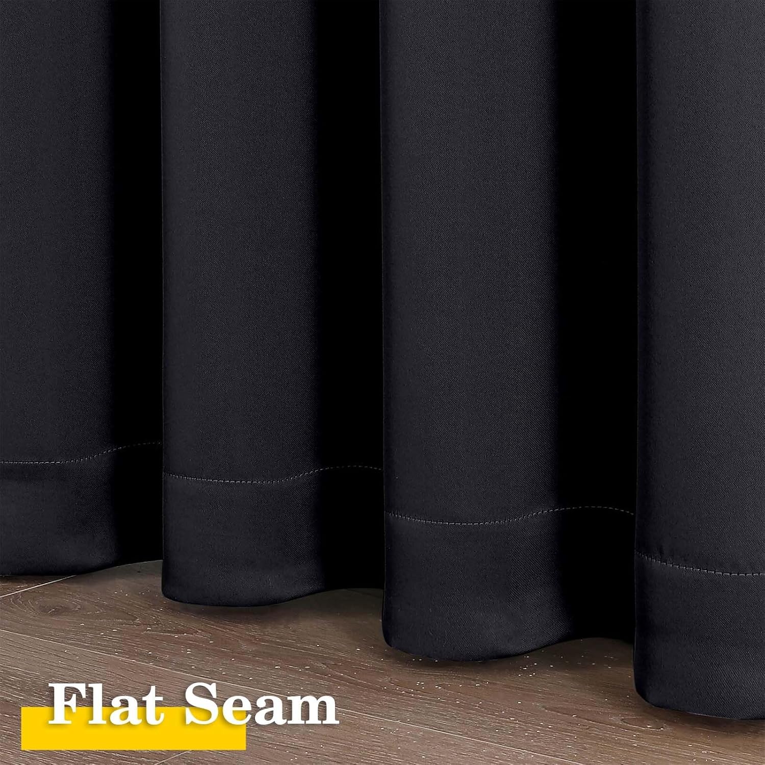 WelvetBLK Black Room Darkening Curtains for Bedroom Living Room 45 Inch Length 2 Panels Set, Soft Solid Thermal Insulated Rod Pocket Short…