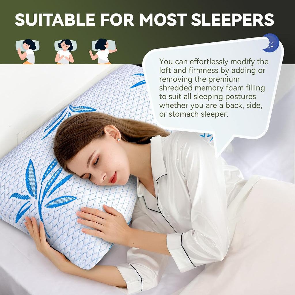 Btasleeephomeyland 2 Pack King Size Rayon Derived from Bamboo Pillow, Cooling Shredded Memory Foam Pillows, Adjustable Soft & Firm Gel Bed…