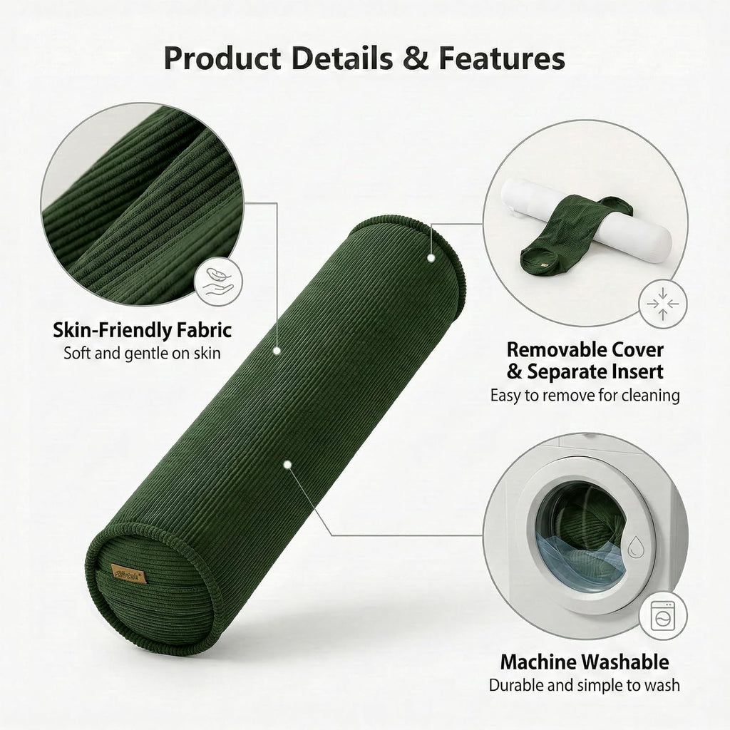Body Pillow for Adults – Corduroy Long Round Bolster Pillow for Bed, Cuddle Pillow with Full Support for Side Sleepers & Restful Sleep,39…