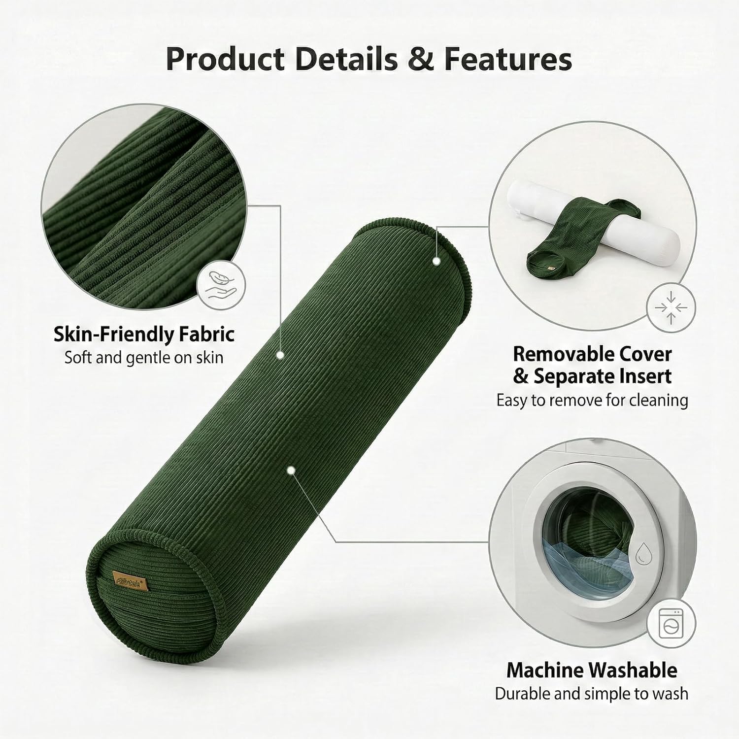 Body Pillow for Adults – Corduroy Long Round Bolster Pillow for Bed, Cuddle Pillow with Full Support for Side Sleepers & Restful Sleep,39…