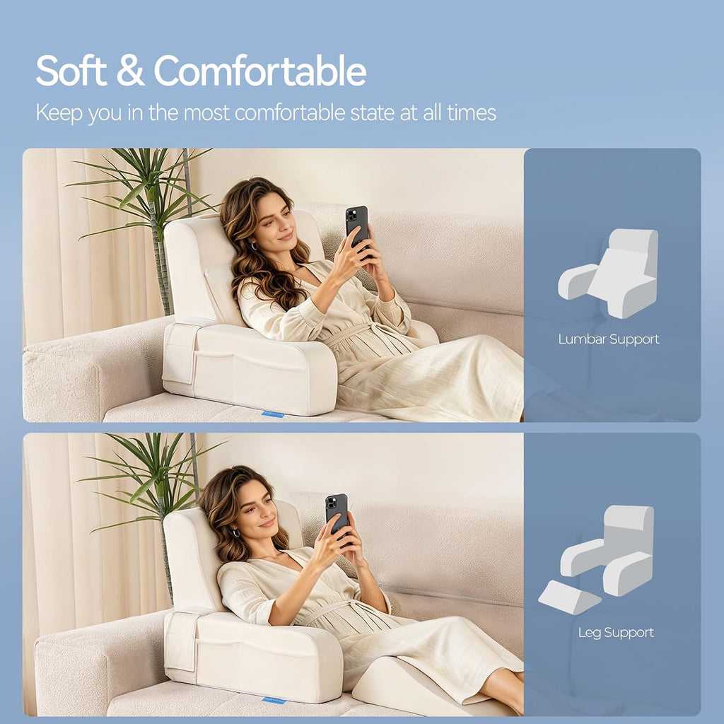 Kayfia Reading Pillow, 10 in 1 Back Pillow for Bed Sitting up with Detachable Arms Rest, Back Rest with Gel Memory Foam…