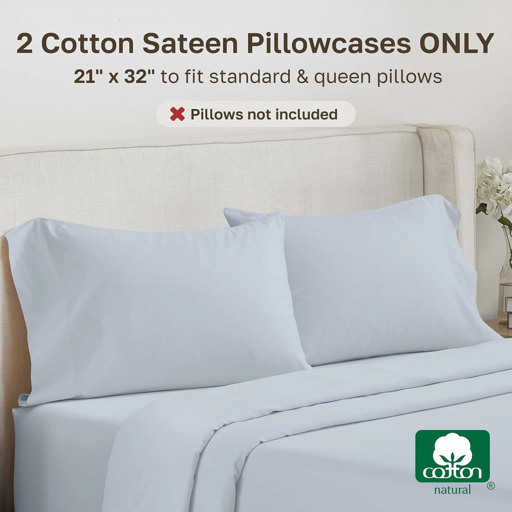 California Design Den Cotton Pillowcases Queen Set of 2 - Soft & Silky 500 Thread Count Sateen, Breathable 100% Cotton Pillow Cases, Fits…