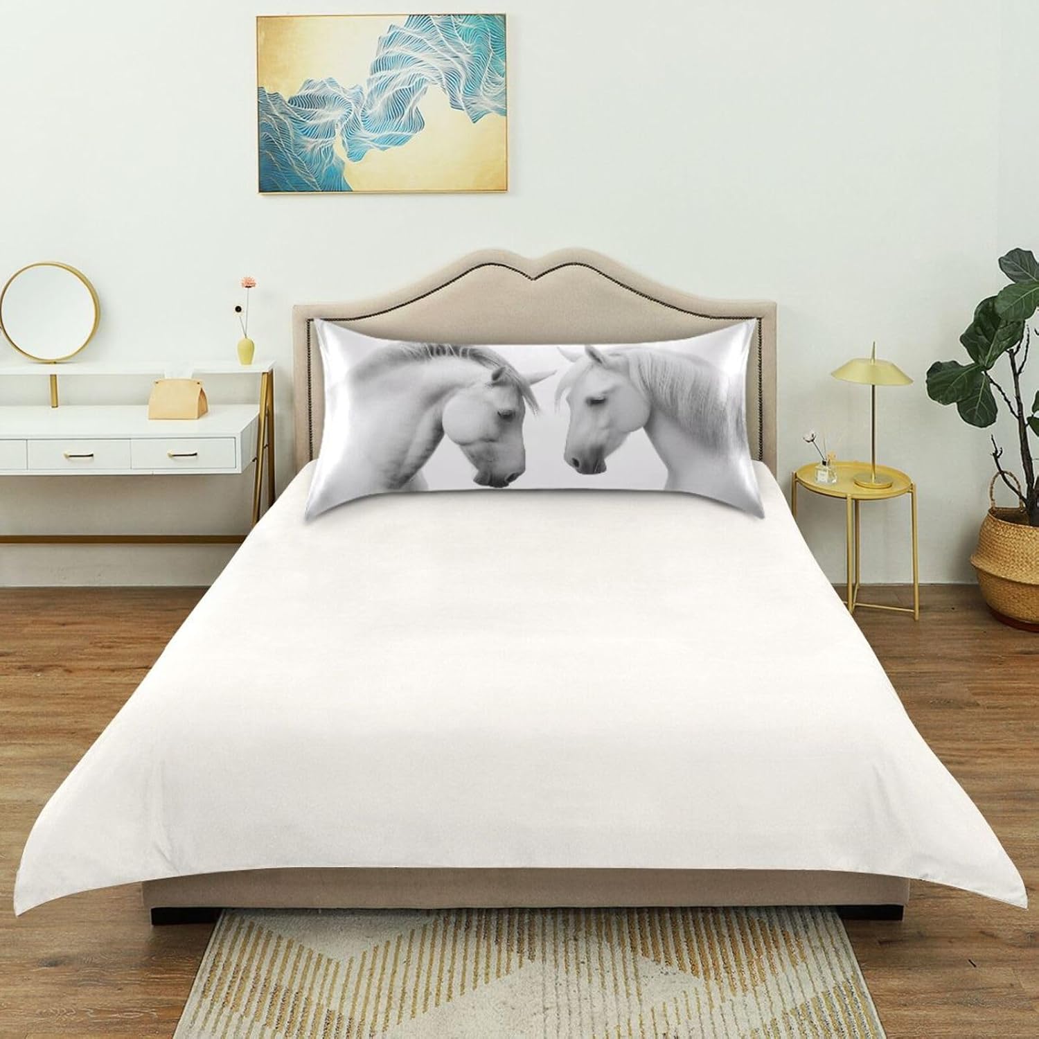 Blueangle Beautiful White Horse Satin Pillowcase for Hair and Skin Silk Pillowcase, Standard Size(20x26 inches) - Satin Pillow Covers…