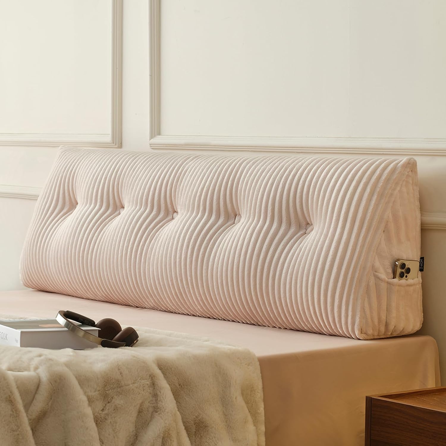 Z-Hom Large Headboard Pillow Queen, NO ROLL Pillow, Wedge Pillow Headboard for Sitting Up in Bed, Backrest Support Triangular Cushion for R…