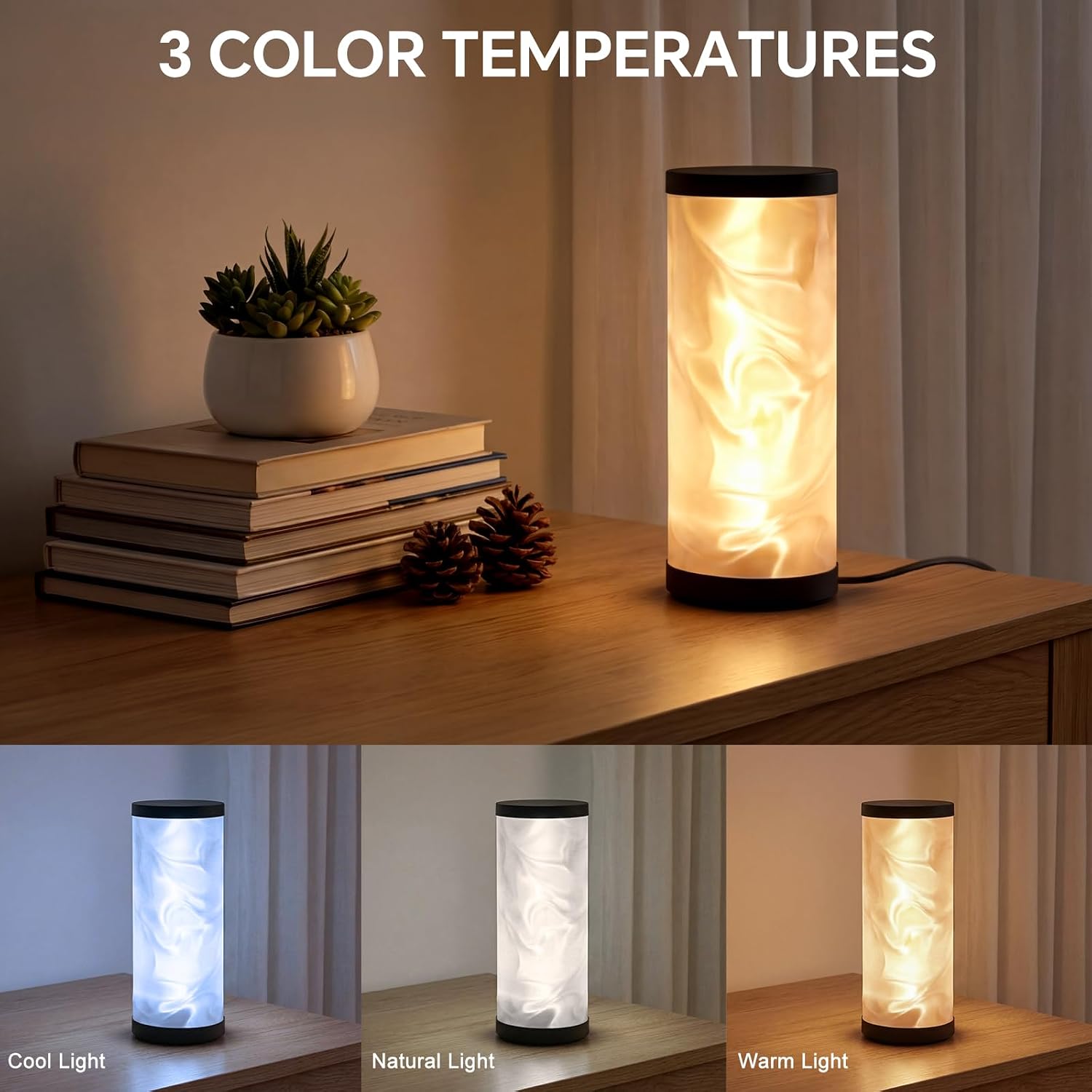 WORLD WIN Prism Glow Table Lamp - 3 Color Temperatures USB Control Bedside Lamp, Dimmable Desk Light for Bedroom Living Room & Office…