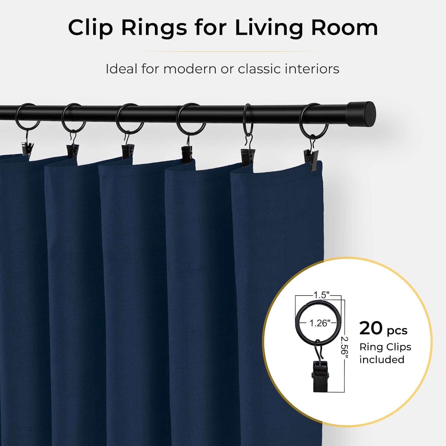 INOVADAY 100% Blackout Curtains for Bedroom, Black Out Curtains 72 Inch Long, Clip Rings Linen Blackout Drapes, Thermal Insulated Room…