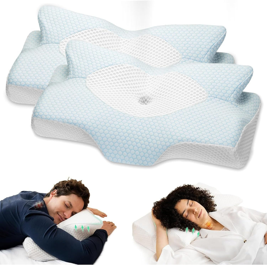 Elviros Cervical Memory Foam Pillow, 2 Pack Pillows for Neck and Shoulder Pain, Ergonomic Orthopedic Sleeping Neck Support Pillow for Side…