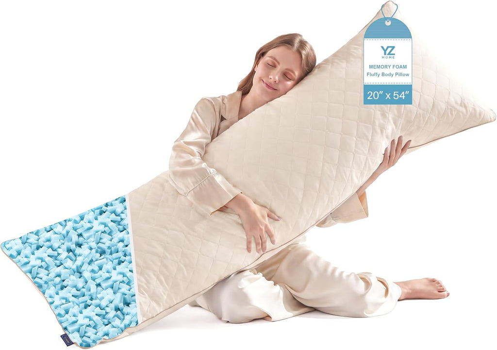YZ HOME Long Body Pillow for Adults, Firm Body Pillow Shredded Memory Foam, Adjustable Height, Support for Side Sleeping & Pregnant Women…