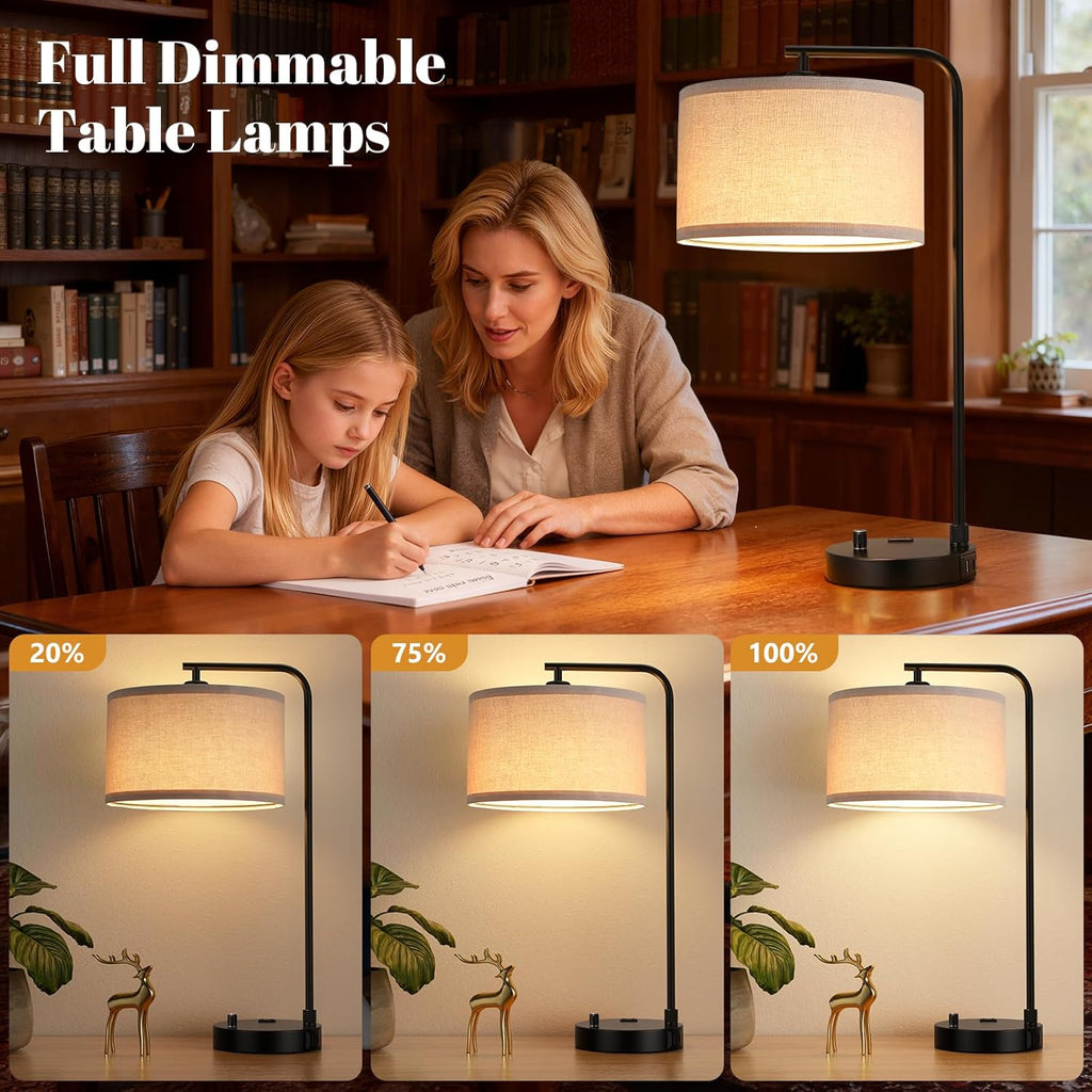 Innqoo Bedside Table Lamps for Bedroom Set of 2-Dimmable Nightstand Lamps with USB Port and Outlet, Modern Black Lamps with Linen…