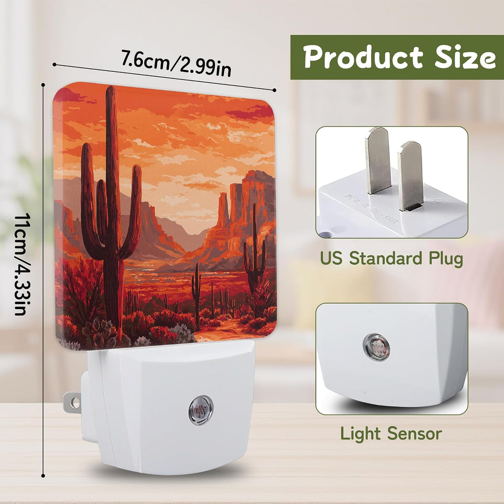 Night Light, Desert Cactus Sunset Night Lights Plug into Wall Decor for Bedroom Bathroom Hallway Kitchen, Dusk to Dawn Sensor Gift for…