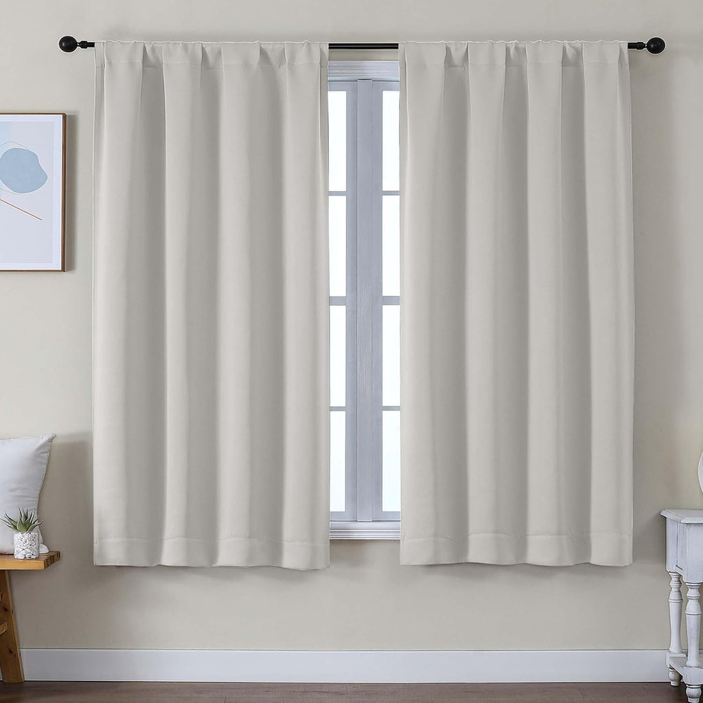 Simplebrand Ava Natural Blackout Curtains for Bedroom 63 Inch Length 2 Panels Set, Solid Thermal Insulated Privacy Living Room Window …