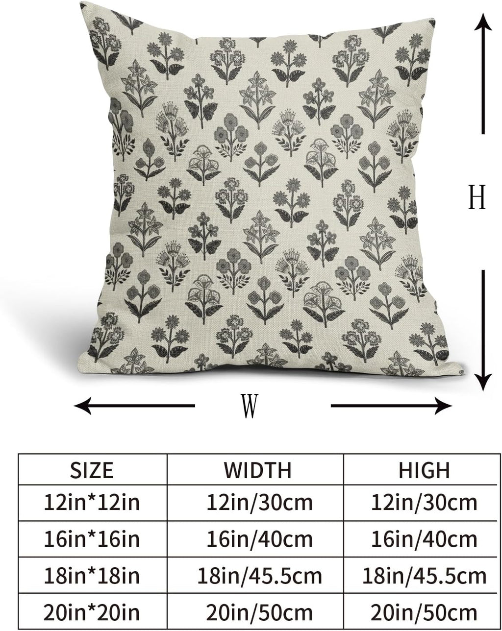 Black Grey Gray Block Print Pillow Covers 18x18 Inch Set of 2, Vintage Floral Decorative Throw Pillow Cases Boho Cushion Covers Rustic…