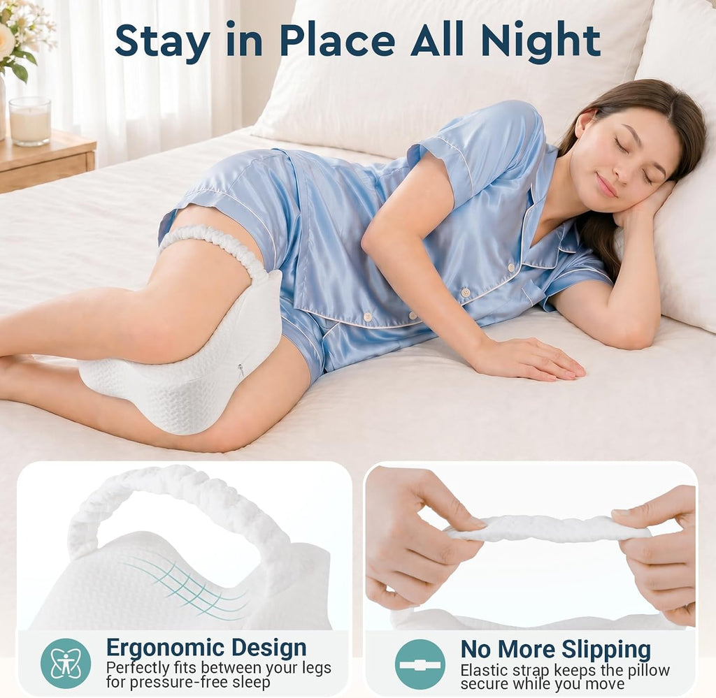 Long Knee Pillow for Side Sleepers with Strap - Large Leg Pillow for Side Sleeping with Full Thigh & Knee Support, Memory Foam Alignment…