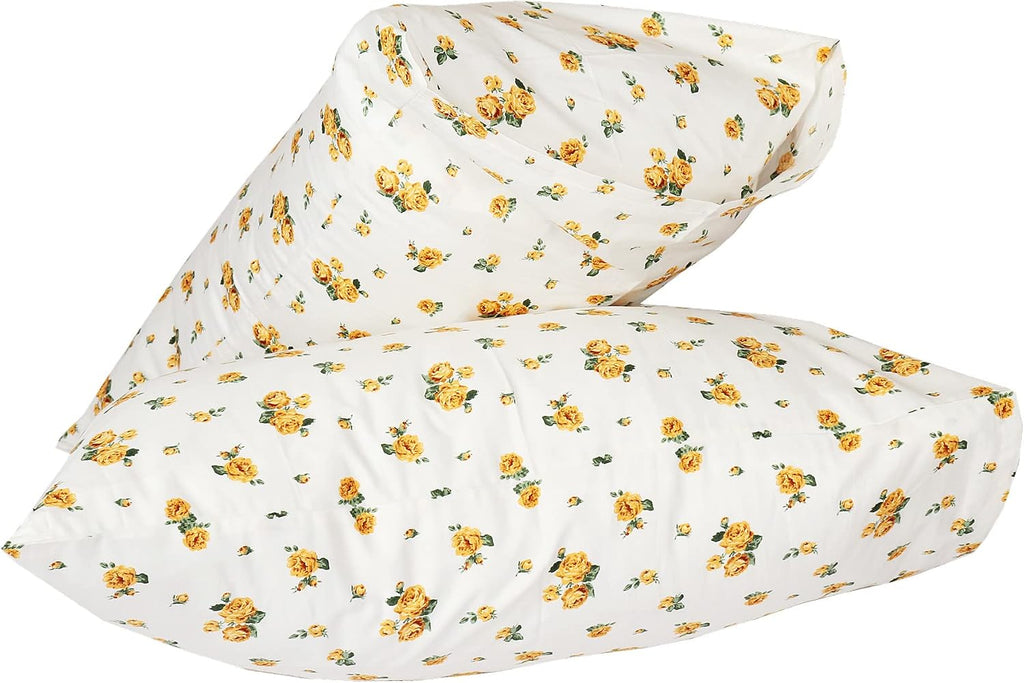 Wbycotbed 2-Piece Cotton Pillowcase Set Queen Size, Floral Printed Hotel Quality Pillow Protectors 20" x 30" 20 Inch Cotton