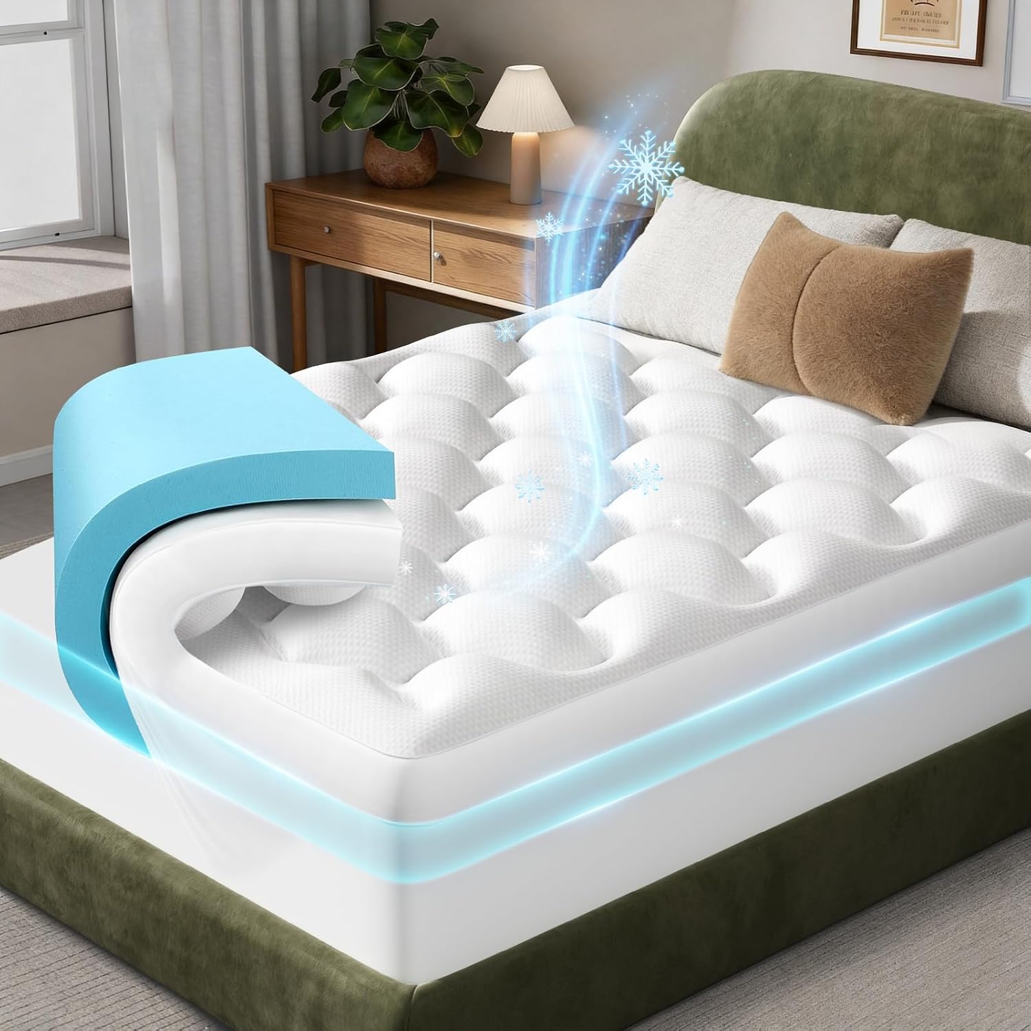 OhGeni Cooling 4 lnch King Size Dual Layer Mattress Topper, 2 Inch Gel Memory Foam, 2 Inch Soft Breathable Pillow Top Pad, Bedroom Mattress…