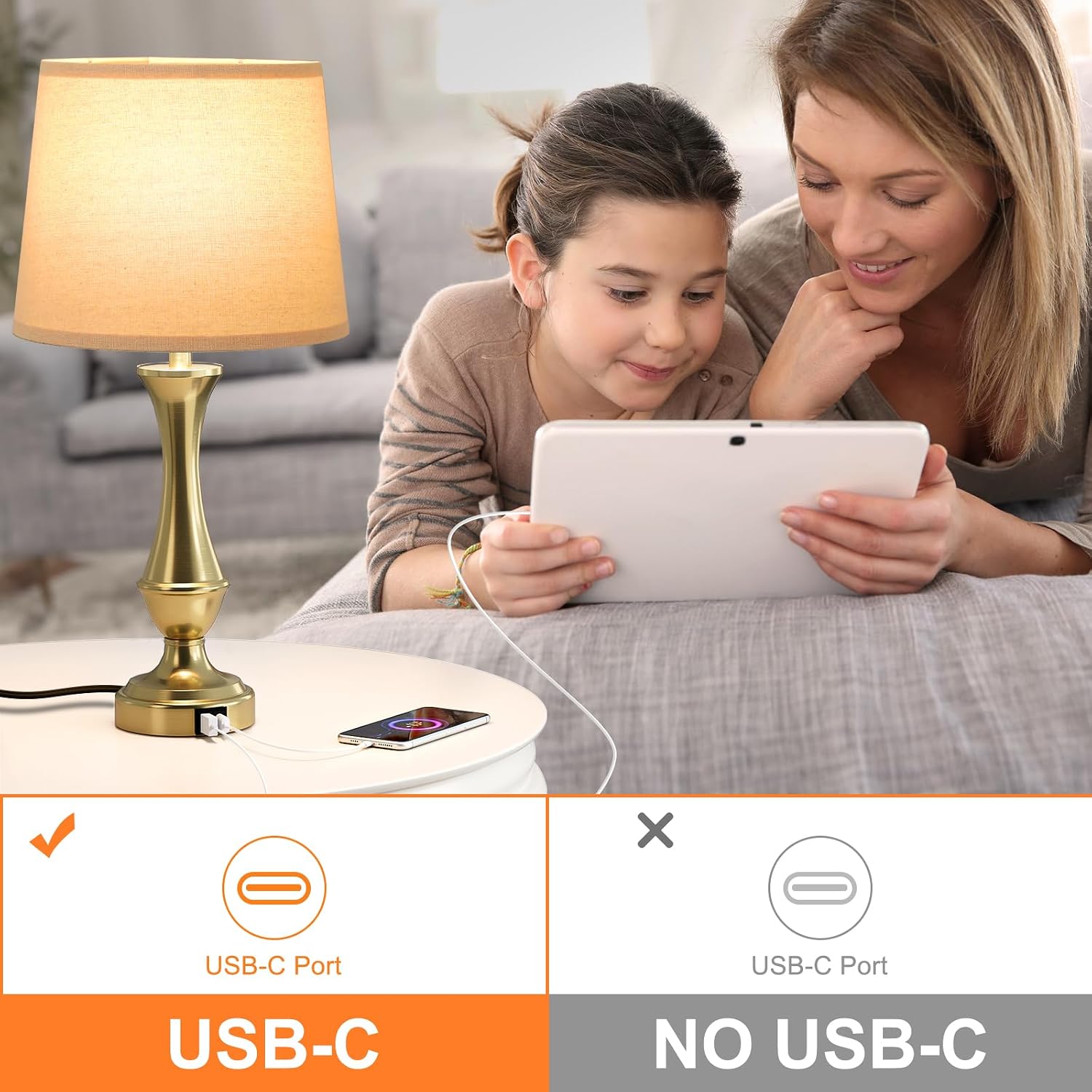 Seealle Upgraded Touch Lamps for Night Stands Set of 2 - Bedside Lamps with USB C+A, 3 Way Dimmable for Bedroom Living Room End Tables…