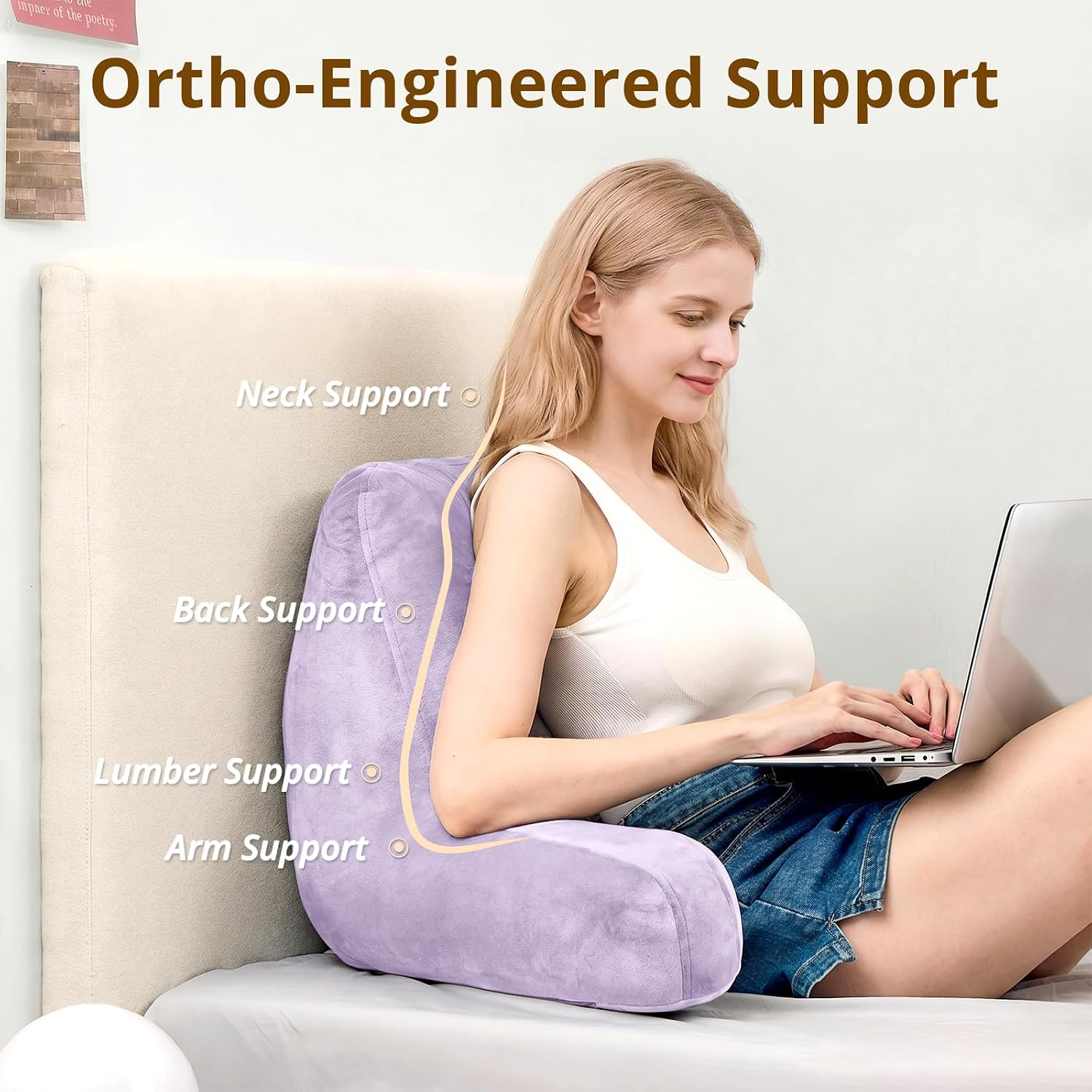 Sasttie Reading Pillow, Velvet Back Pillow for Bed Sitting Up, Adult Back-Rest Support Cushion with Arms for Sit Up on Couch, Sofa, and…