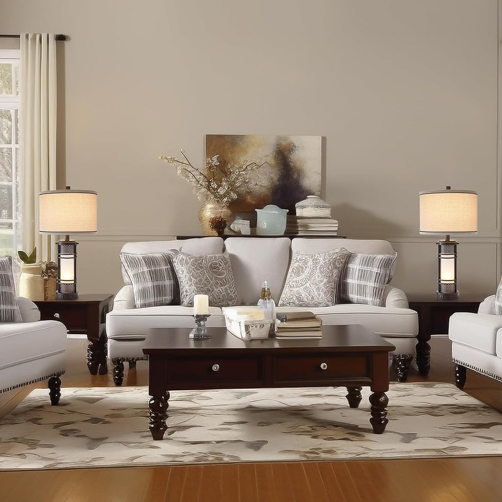 AIEAMPDO Set of 2 Modern Table Lamps for Living Room, Contemporary Nightstand Lamp with Dual USB Port, Bedside Lamps with White Frosted…