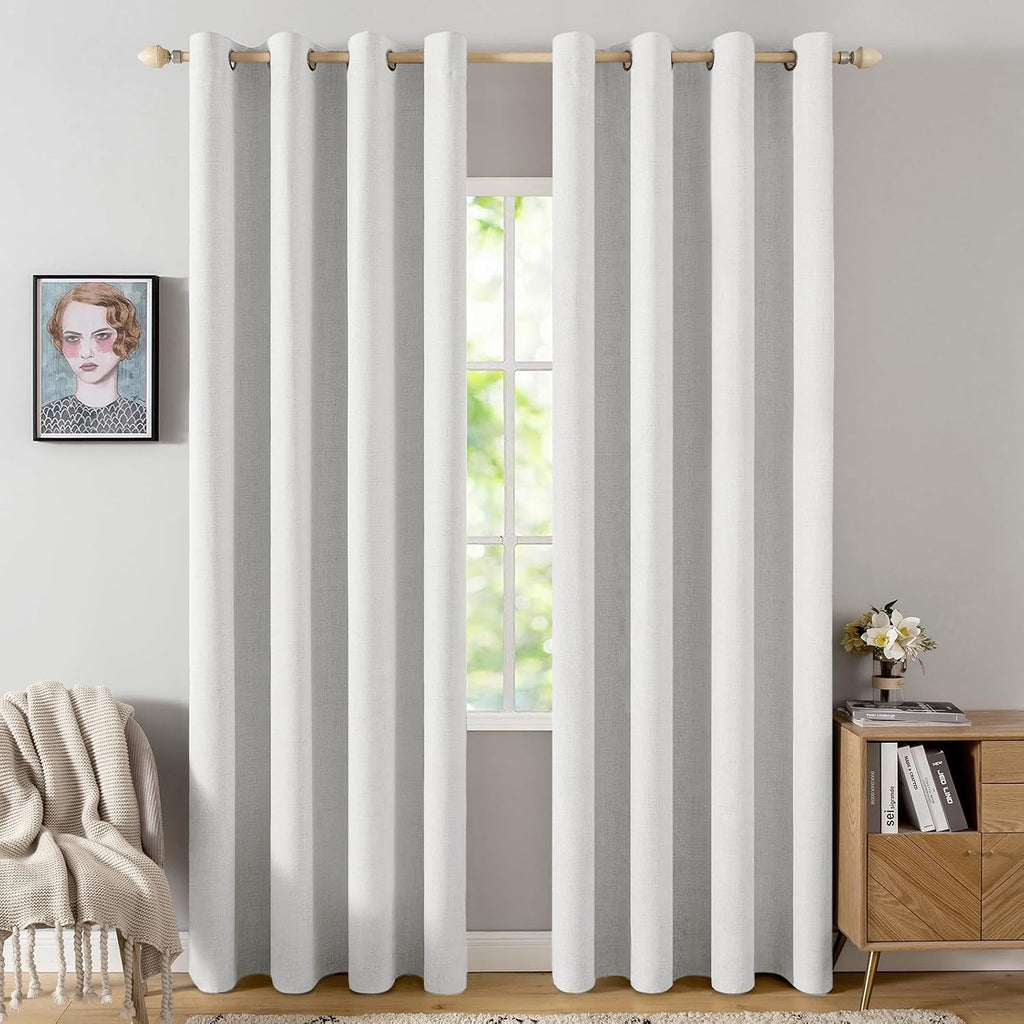 Miulee 90 Inches Curtains for Bedroom 100% Blackout Thermal Insulated Heathered White Grommet Room Darkening Drapes Luxury Decor for Living…