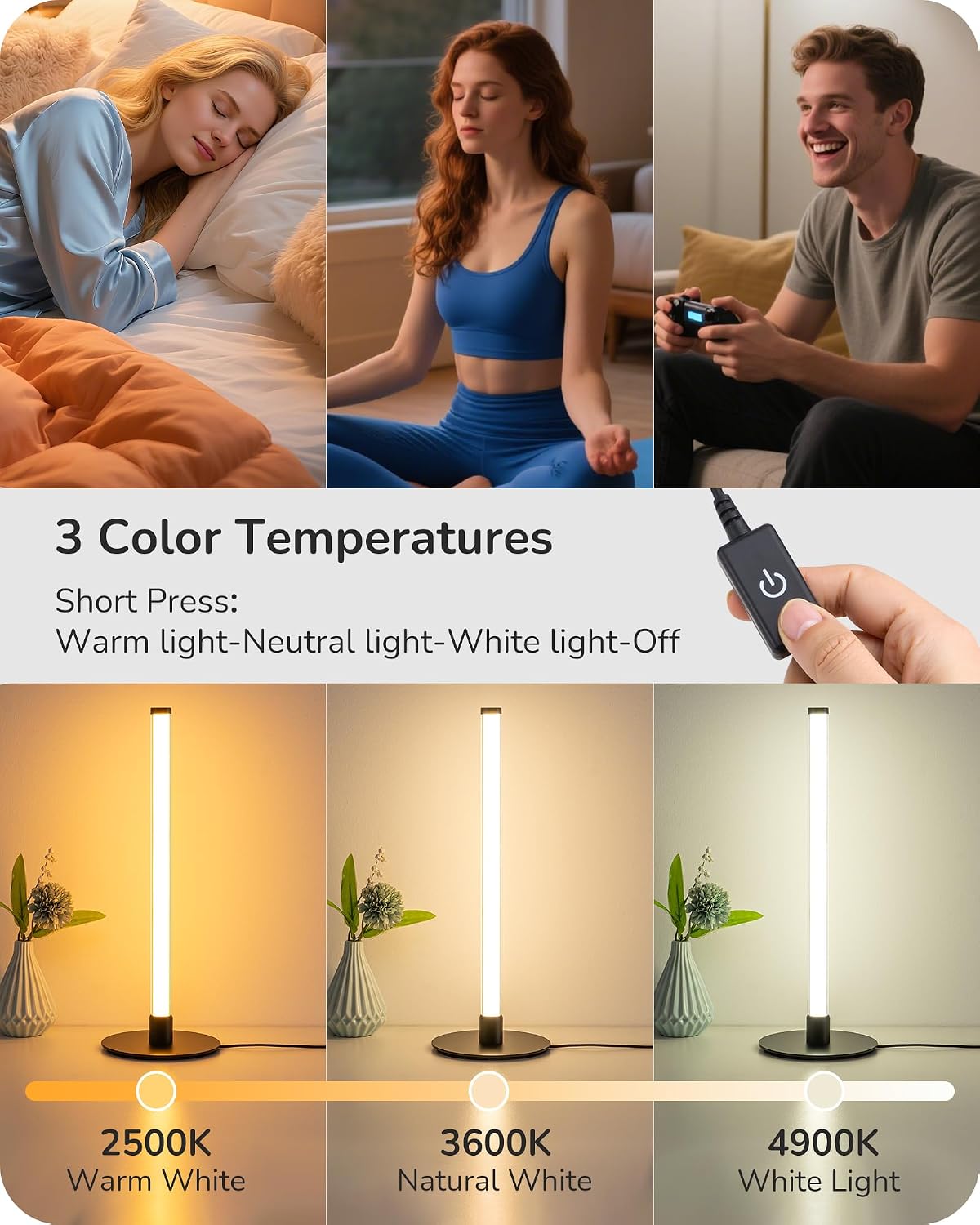 Edishine LED Table Lamp, Modern Bedside Lamp with 360° Illumination, Stepless Dimming & 3 Color Temperature, Nightstand Lamp for Bedro…