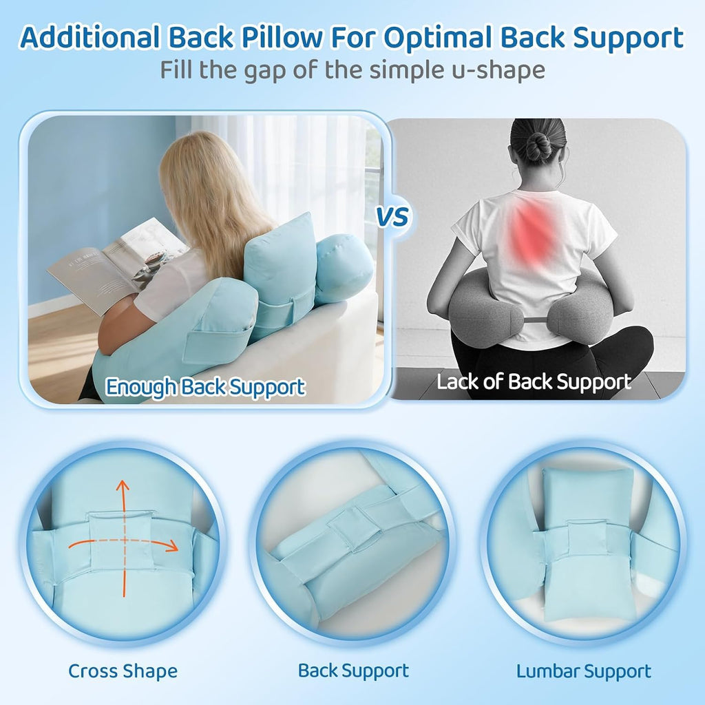 Pyurifai Cooling Crochet Pillow for Lap Support - Gaming Pillow for Lap with Extra Back Pillow for Support, Enlarged Reading Pillow for Lap…