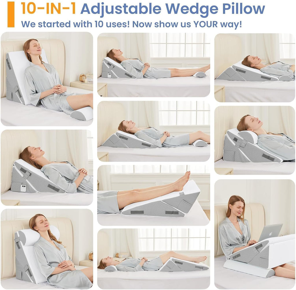 Sasttie Wedge Pillow Set for After Surgery, 2PCS Adjustable Bed Wedge Pillow Headboard with Memory Foam Neck Cushion – for Acid Reflux, Sle…