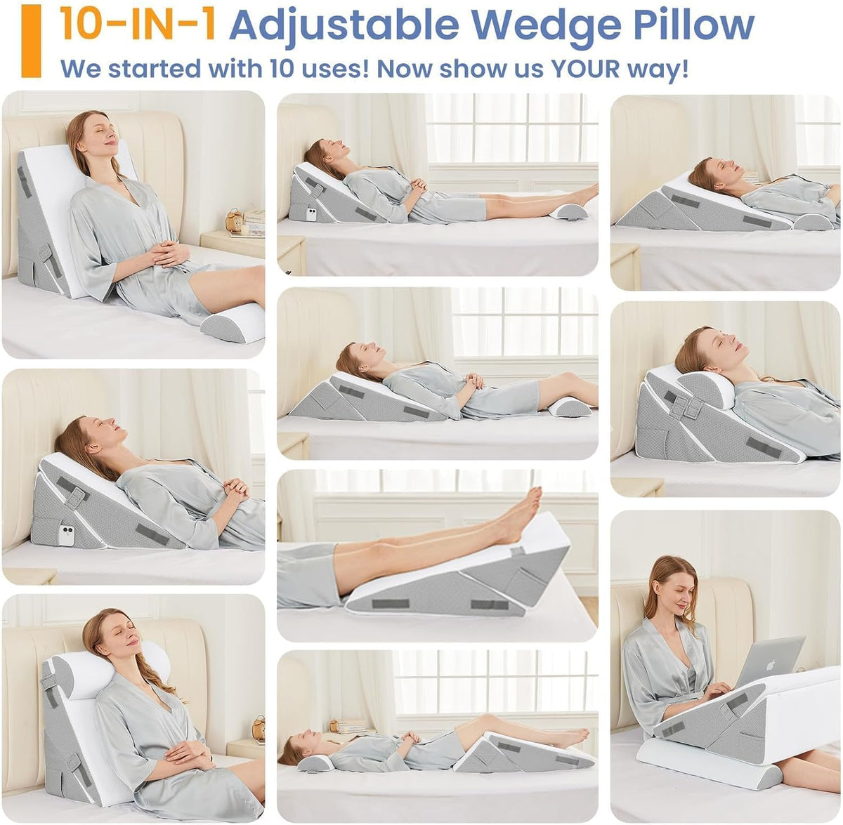 Sasttie Wedge Pillow Set for After Surgery, 2PCS Adjustable Bed Wedge Pillow Headboard with Memory Foam Neck Cushion – for Acid Reflux, Sle…
