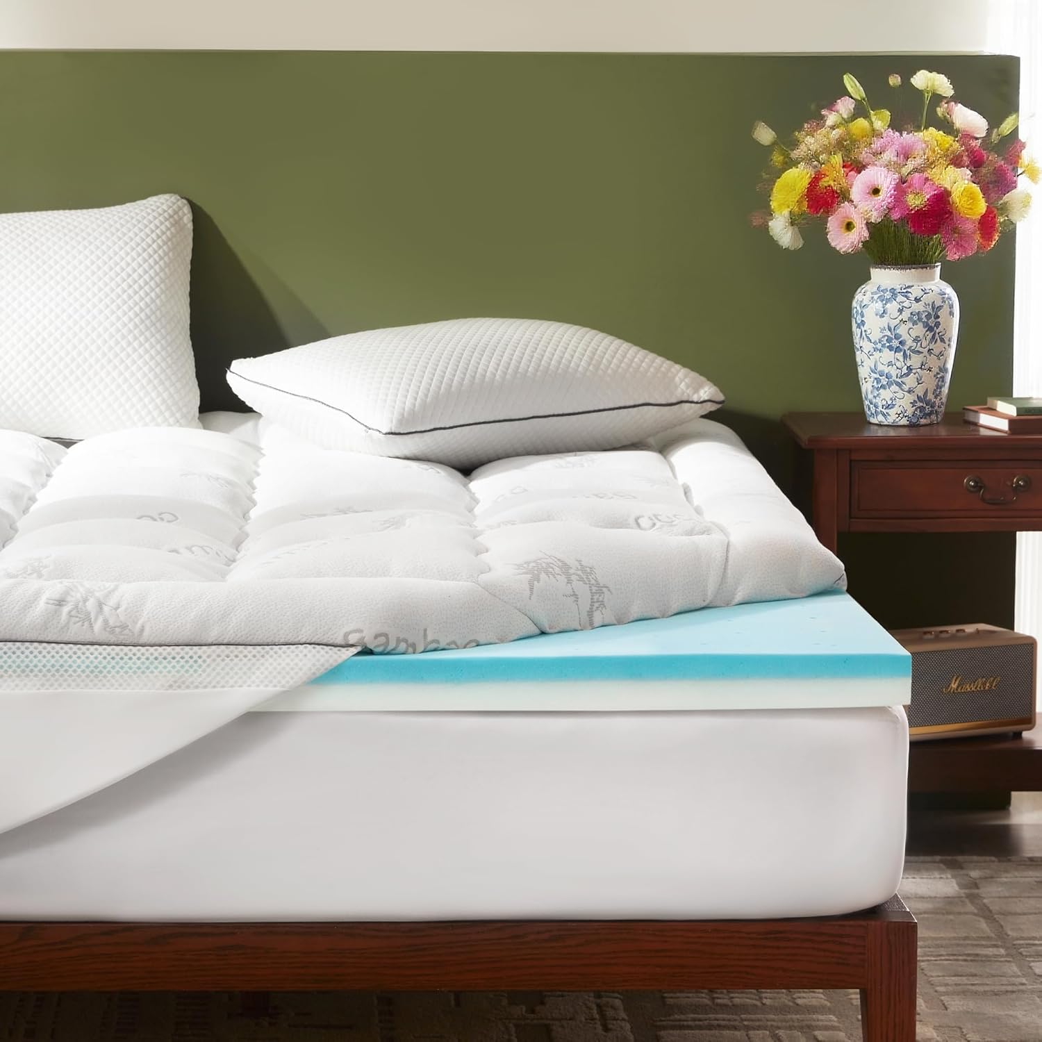 Bedlore 4 Inch Memory Foam Mattress Topper Twin XL,2-in-1 Dual Layer Design (2" Gel Memory Foam + 2" Plush Pillow Top Cover) Mattress Toppe…
