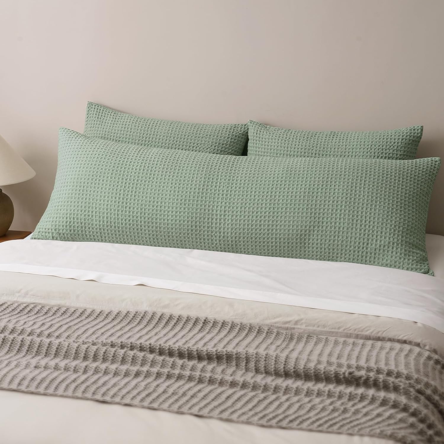 Phf Ultra Soft Waffle Body Pillowcase, Sage Green, 20" x 54", Polyester, Breathable, Skin-Friendly, Zipper Closure Green