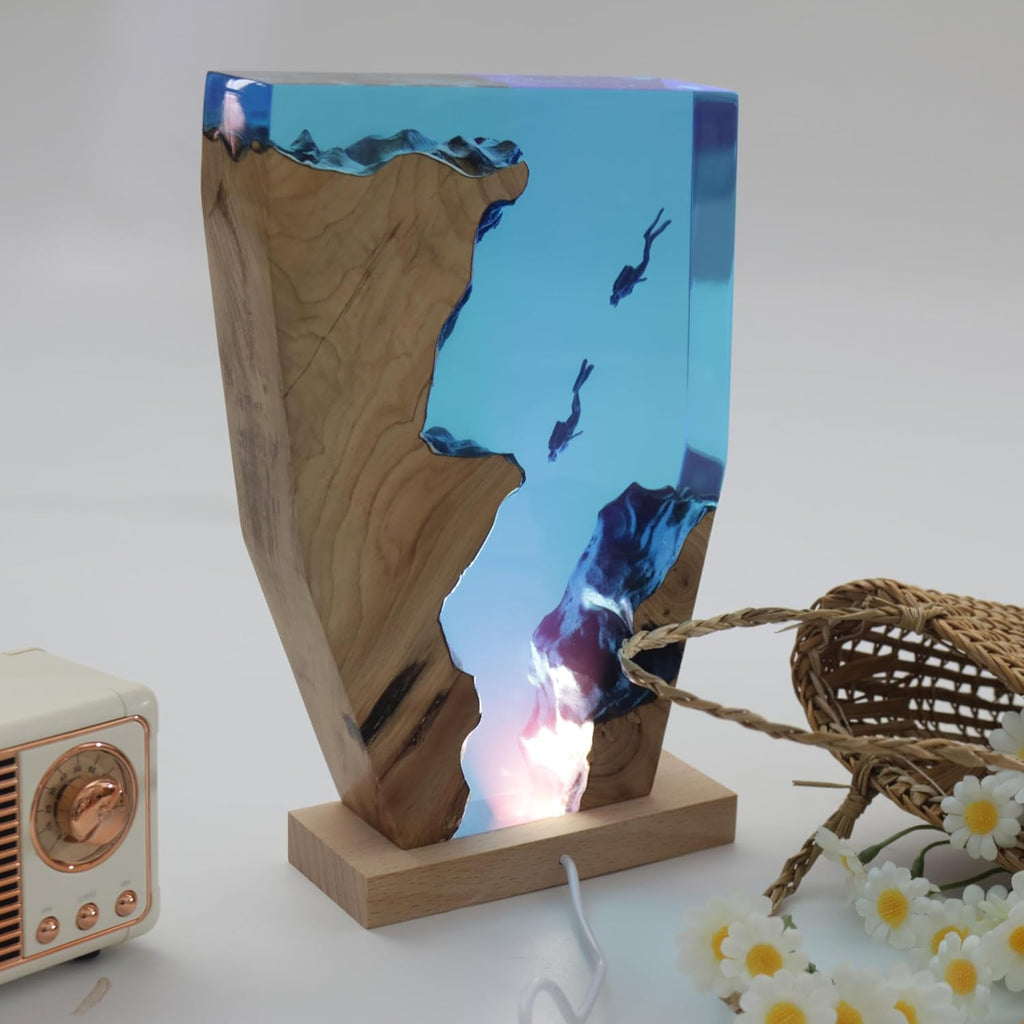 Epoxy Resin Lamp, Ocean Night Light, Artistry Home Decor Bedside Nightlight, Unique Resin Lighting, Nightstand Decorations for Bedroom…