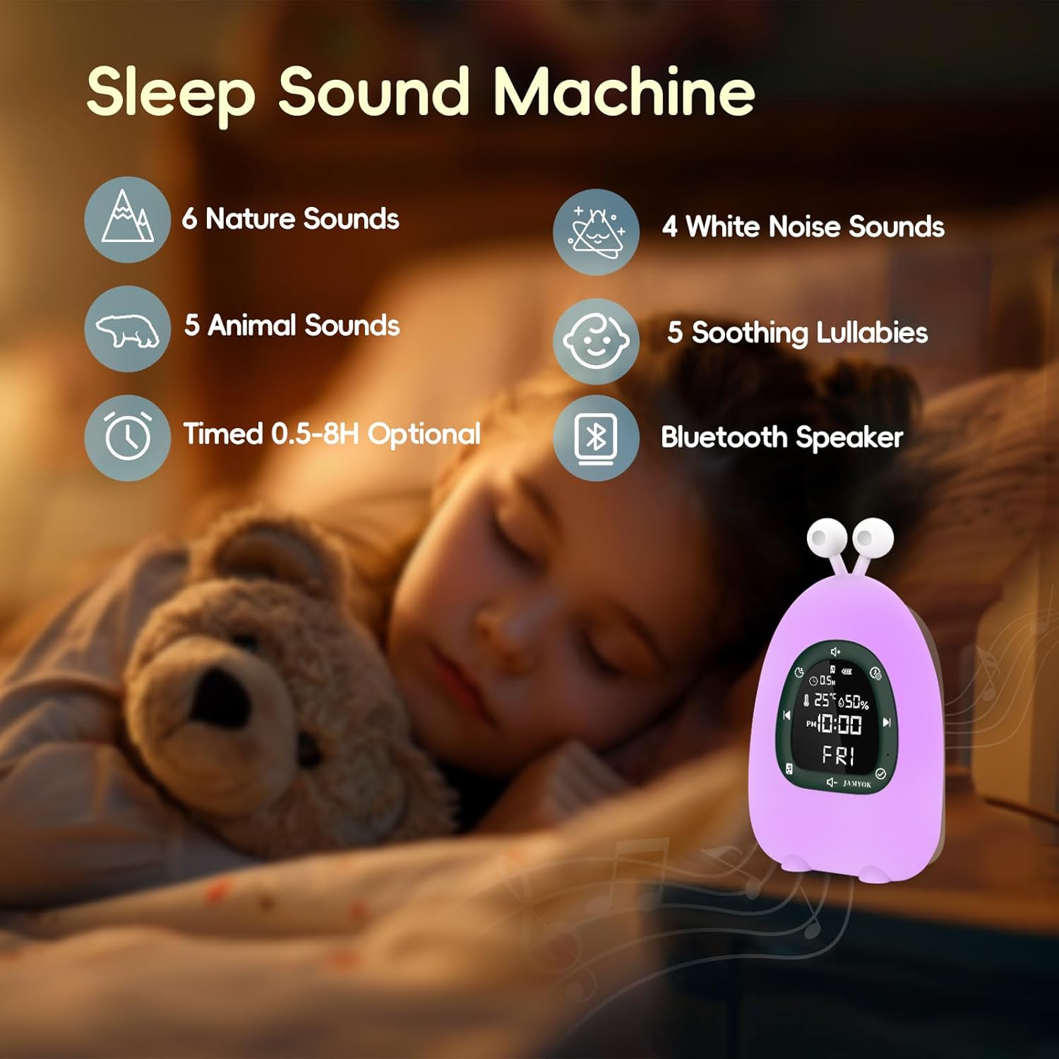 Sunrise Alarm Clock Wake Up Light, White Noise Sound Machine with 20 Soothing Sounds, 10 Night Lights, Wireless Speaker/Temp &…