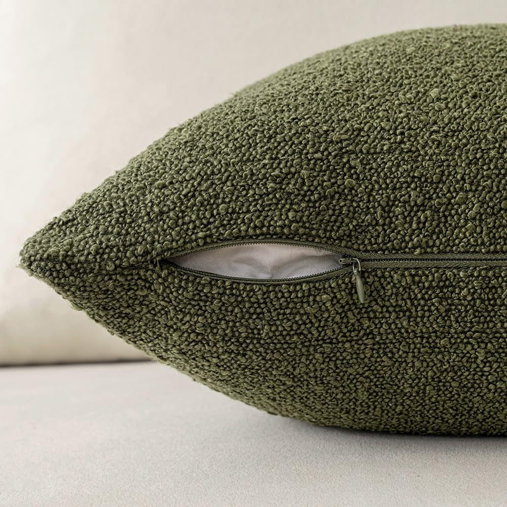 Miulee 12x20 Inch Decorative Lumbar Pillow Covers for Couch Bed Set of 2 Textured Boucle Neutral Spring Throw Pillow Covers Olive Moss Gree…