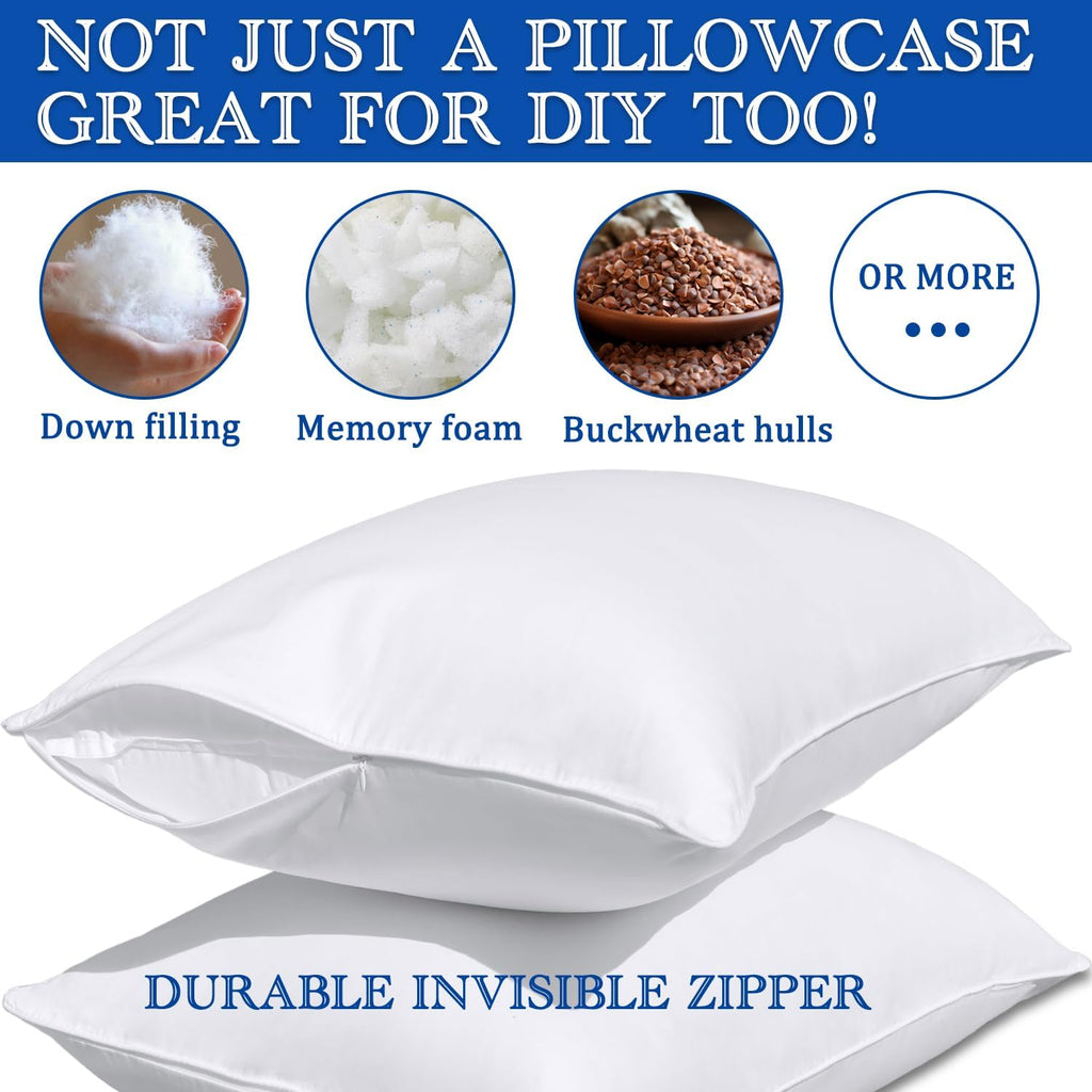 Precoco Toddler Pillowcase Set - 2 White Cotton 14x19 Inch Pillow Covers with Zipper Design for Secure Fit and Comfortable Sleep 2 pack 19…