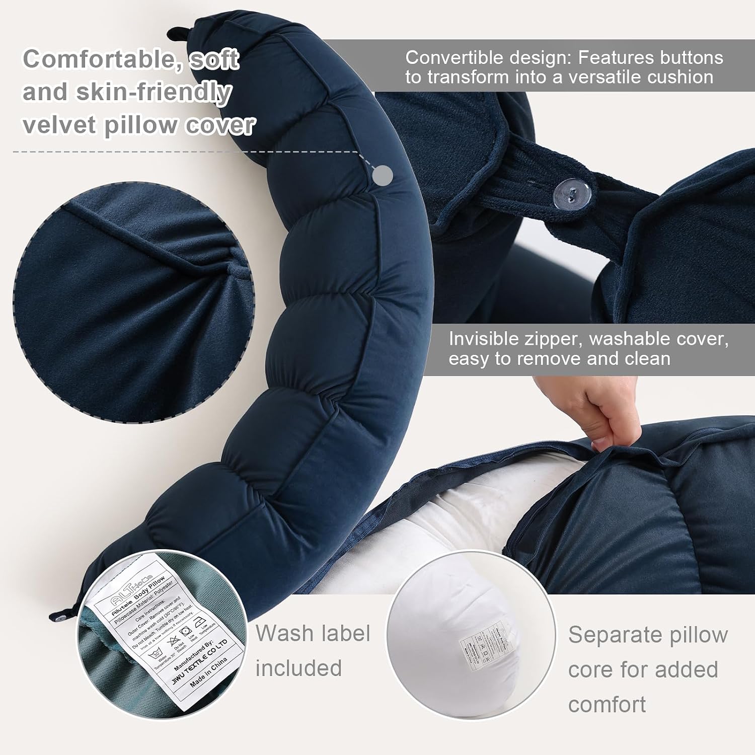 Peallow(Pat. Pend) – Long Round Body Pillow for Adults, Bolster Pillow for Sleeping, Soft and Supportive Pillow for Sleeping & Lumbar…