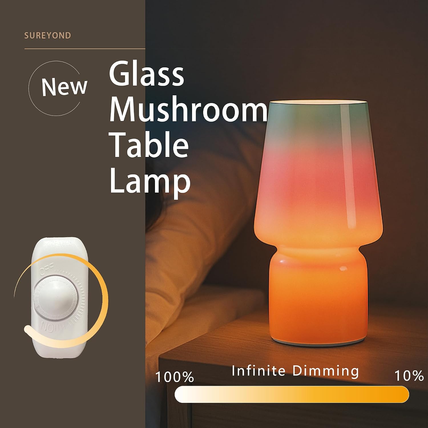 Mushroom Lamp, Mother's Day Gifts, Small Table Lamp, Cute Nightstand Kitchen Mini Lamp, Glass Table Lamp, Suitable for Bedrooms, Kitchens…